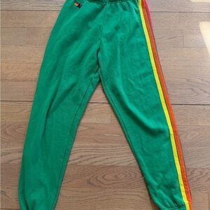 Aviator Nation Green Joggers with Rainbow Stripe